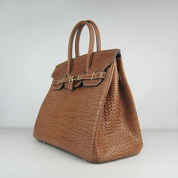 High Quality Fake Hermes Birkin 35CM Crocodile Veins Leather Bag Light Coffee 6089